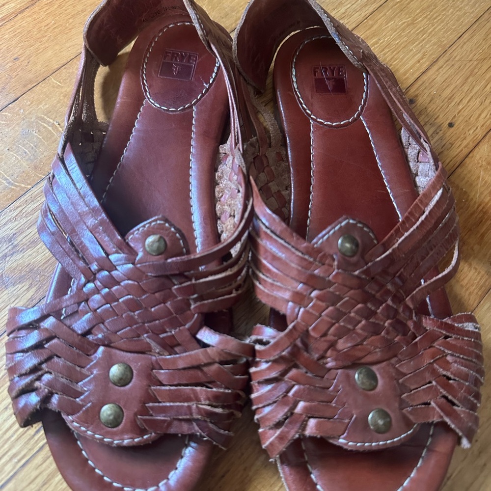 Frye Brown Woven Leather Slip-On Sandals